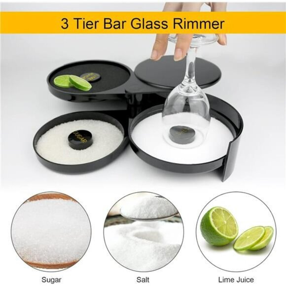 3 Tier Cocktail Glass Rimmer Bartender Salt Sugar Tool for Margaritas Drinks - Picture 4 of 7